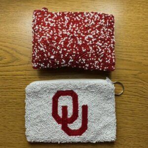 2 Custom OU beaded gameday pouches